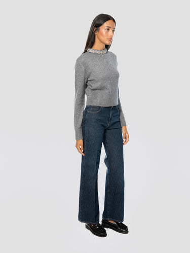 Jeans mit weitem Bein in Dunkelblau