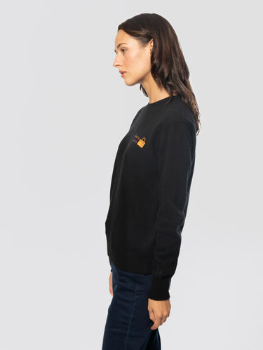 Maglione Girocollo in Misto Lana con Ricamo O la Borsa o la Vita Nero