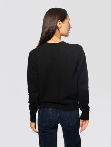 Maglione Girocollo in Misto Lana con Ricamo O la Borsa o la Vita Nero