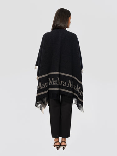 Poncho aus Wolle mit Fransen Hilde Marineblau