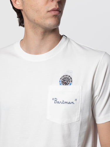 White T-shirt with pocket and Bartman embroidered print