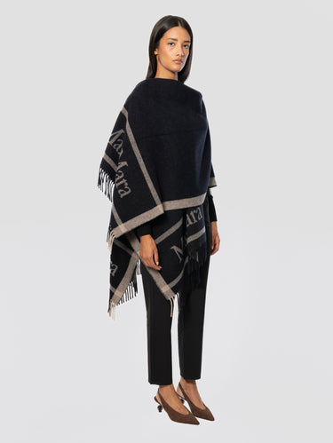 Poncho aus Wolle mit Fransen Hilde Marineblau