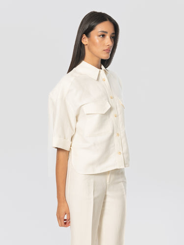 Camicia Utiliy Maniche Corte in Misto Lino Avorio
