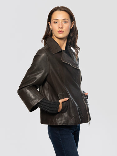 Brown Leather Jacket with Side Zip