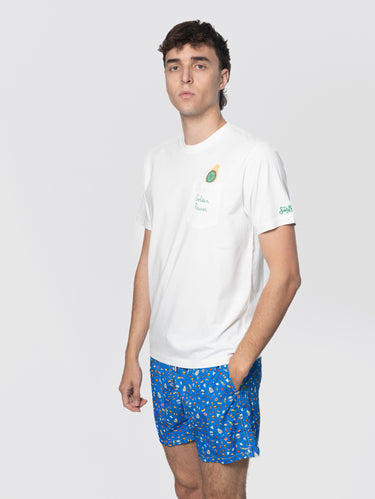 White T-shirt with chest pocket and Golden Power embroidered print