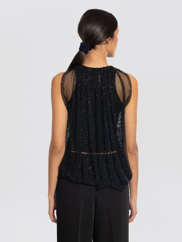 Black Mesh Top with Crystals
