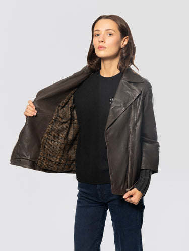 Brown Leather Jacket with Side Zip