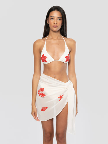 Top-Bikini mit Perlen in Weiß und Dreieck-Form