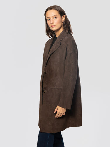 Brown Bonded Suede Leather Coat