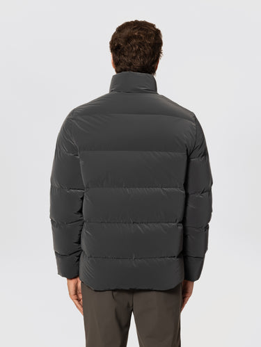 Grey Mid-Length Down Jacket with Iridescent Effect