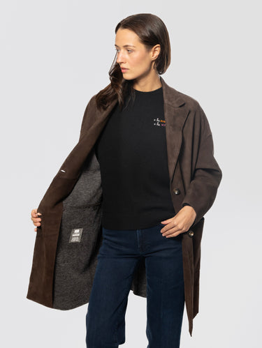 Brown Bonded Suede Leather Coat