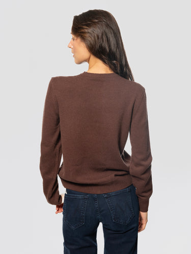 Maglione Girocollo Strassata con Strass Marrone