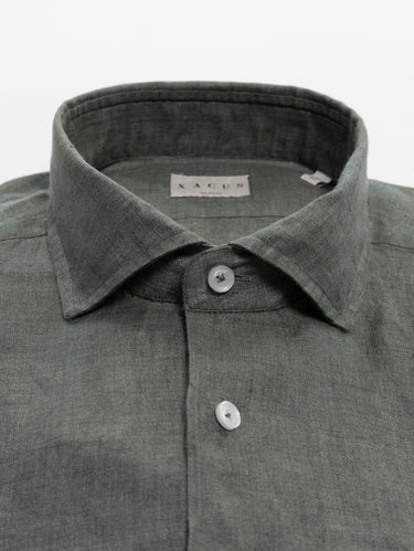 Camicia in Lino Tinta Unita Verde
