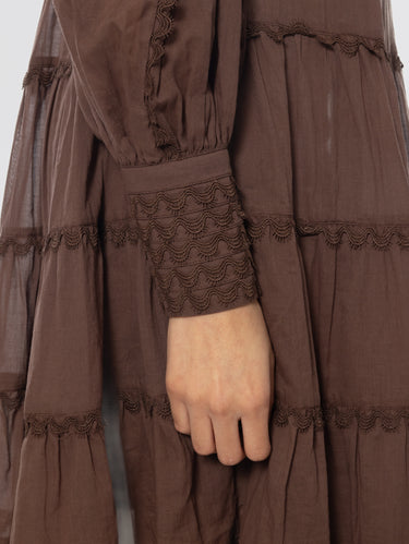 Robe à volants en mousseline de coton marron