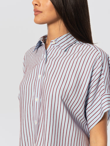 Camicia in Viscosa a Righe Maniche Corte Celeste