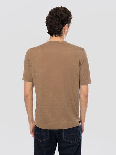 Taupe Linen and Cotton Crew Neck Sweater