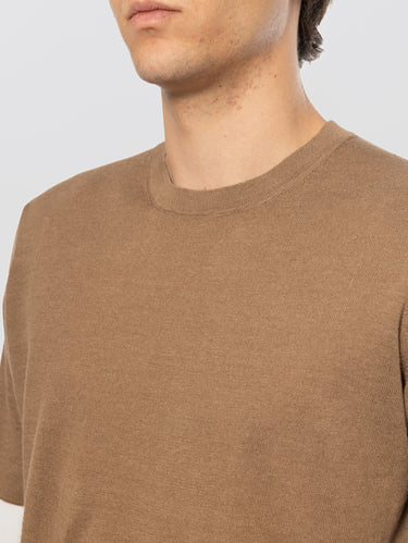 Taupe Linen and Cotton Crew Neck Sweater