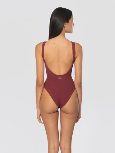 Maillot une pièce froissé bordeaux