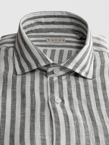 Camicia in Lino a Righe Medie Bianco/Verde