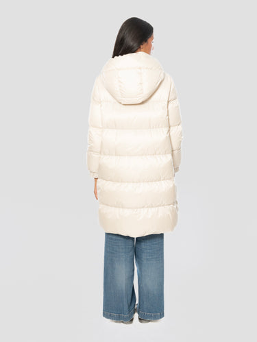 Midi-Steppjacke mit Kapuze in Vanillefarbe