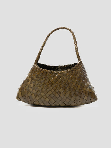 Borsa Baguette in Pelle Intrecciata Rosanna Khaki