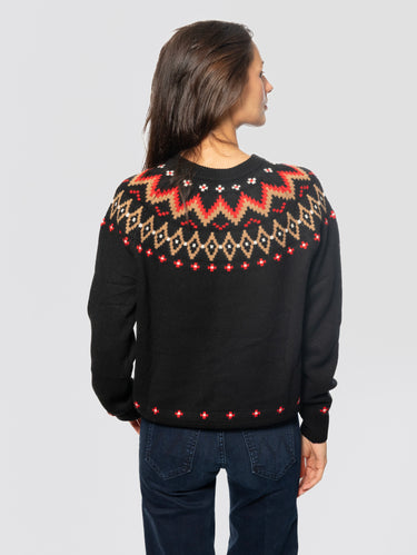 Black Crewneck Sweater with Pattern and Text