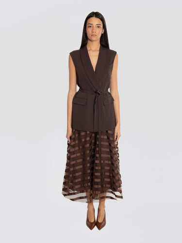 Brown Embroidered Tulle Skirt