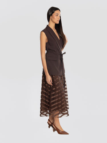 Brown Embroidered Tulle Skirt