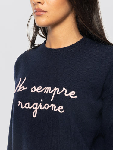 Maglione Oversize in Misto Lana con Ricamo Ho Sempre Ragione Blu