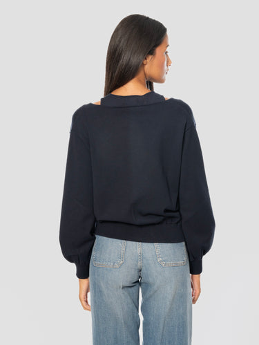 Koordiniertes V-Ausschnitt-Strickoberteil und ärmelloses Stricktop in Blau