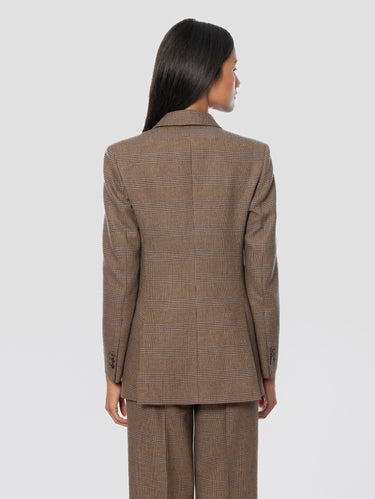Oversize-Doppelreiherjacke aus Wollmischung im braunen Prinz-von-Galles-Muster