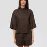 MAX MARA MM-Camicia Cropped in Lino Marrone-TRYME Shop