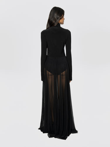 Langes Kleid mit Body und Rock aus Tüll Schwarz
