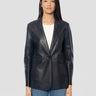 P.A.R.O.S.H.-Giacca Blazer Mono Bottone in Pelle Blu-TRYME Shop