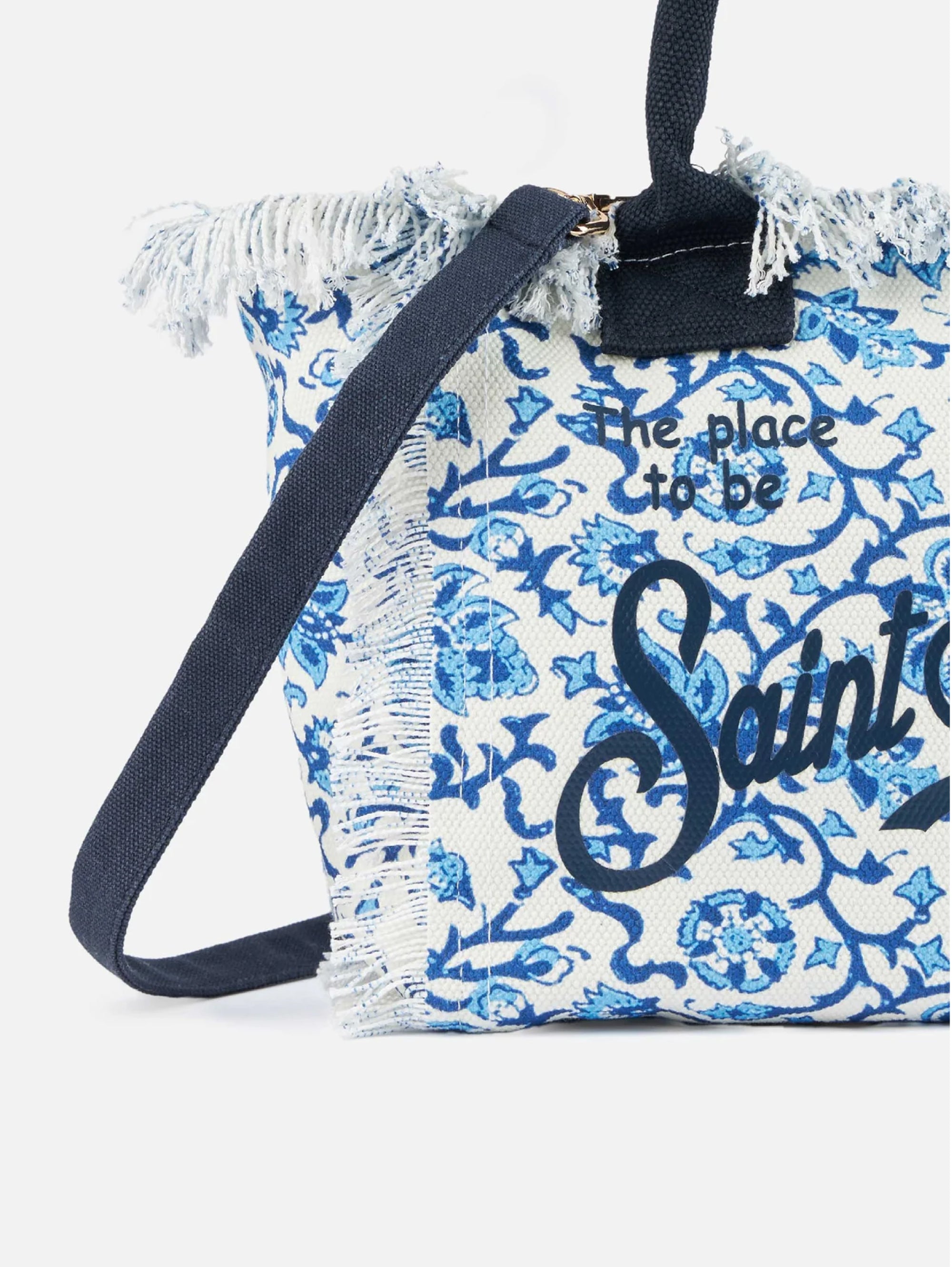 Handbag with Shoulder Strap in Blue Canvas