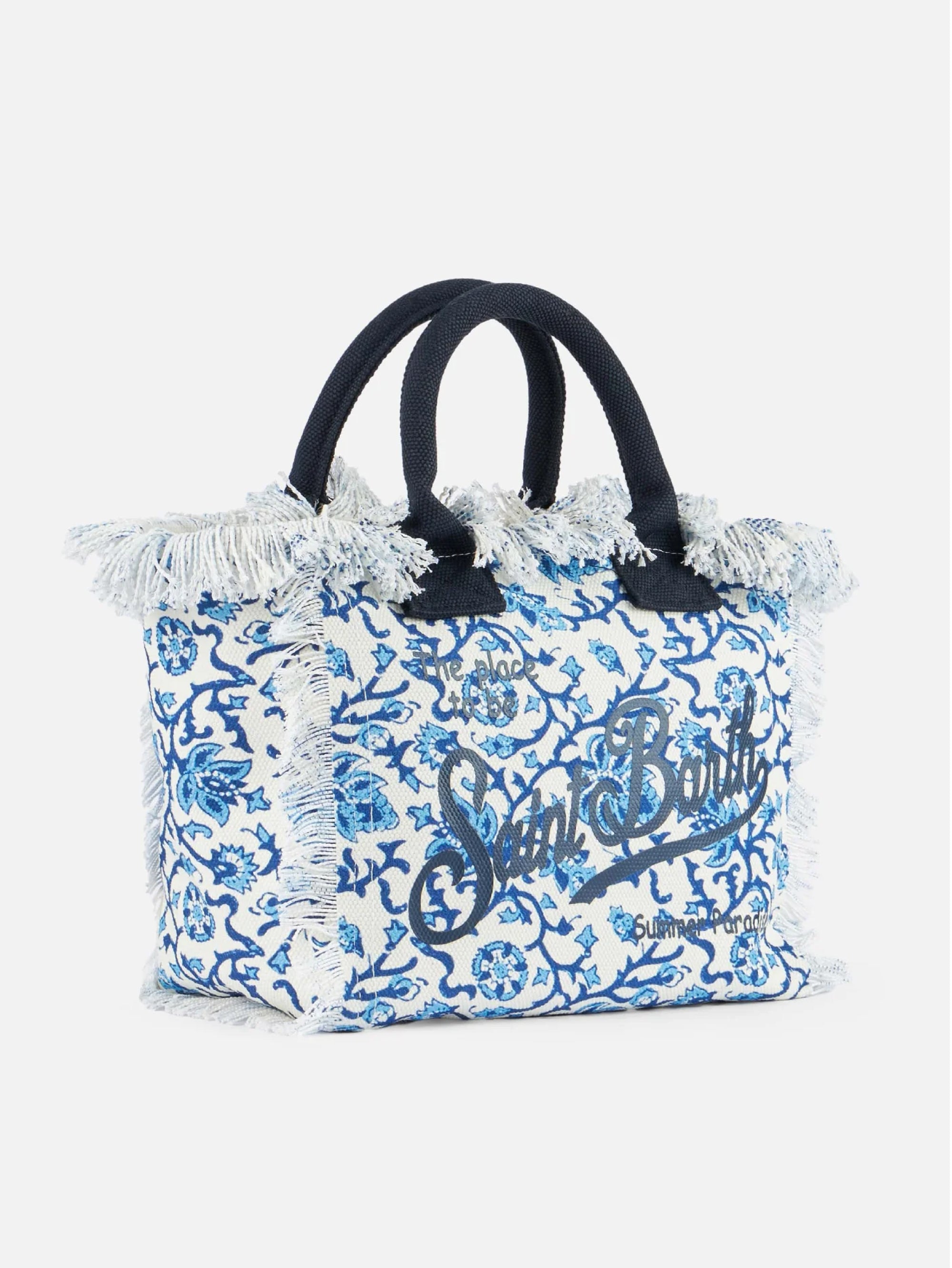 Handbag with Shoulder Strap in Blue Canvas