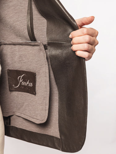 Blazer in Pelle con Chiusura ad un Bottone Marrone