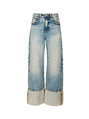 ICON DENIM-Jeans Kiki Wide Leg con Maxi Risvolto Blu-TRYME Shop
