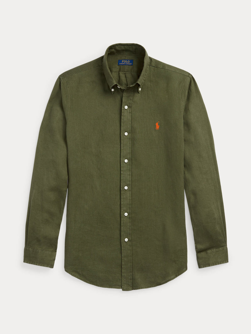 Camicia in lino Slim Fit Verde Militare