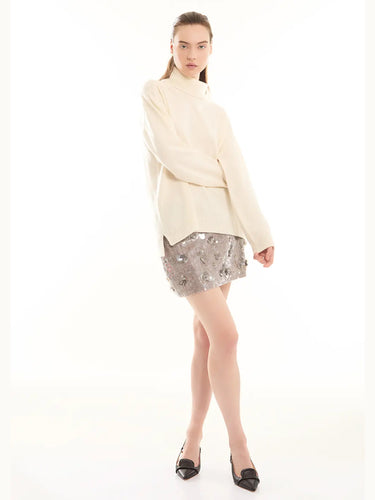 Rollkragenpullover aus Wolle Creme