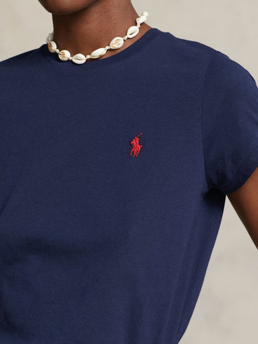 Blauwe Katoenen Ronde Hals T-shirt