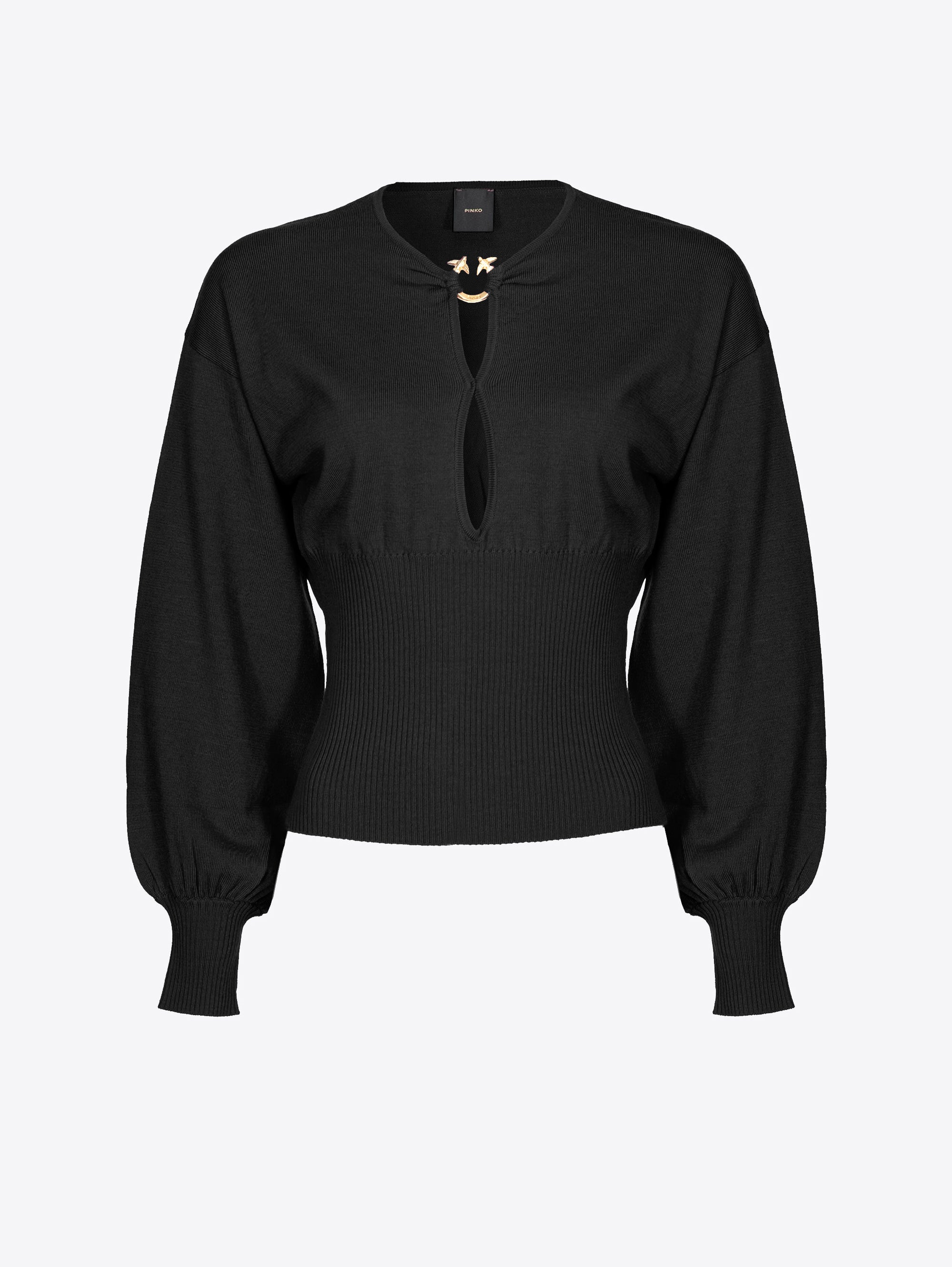 Cut-Out Sweater with Black Buckle