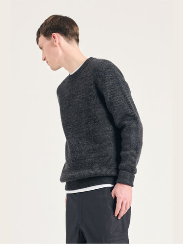 Grey Melange Ribbed Crew Neck Sweater