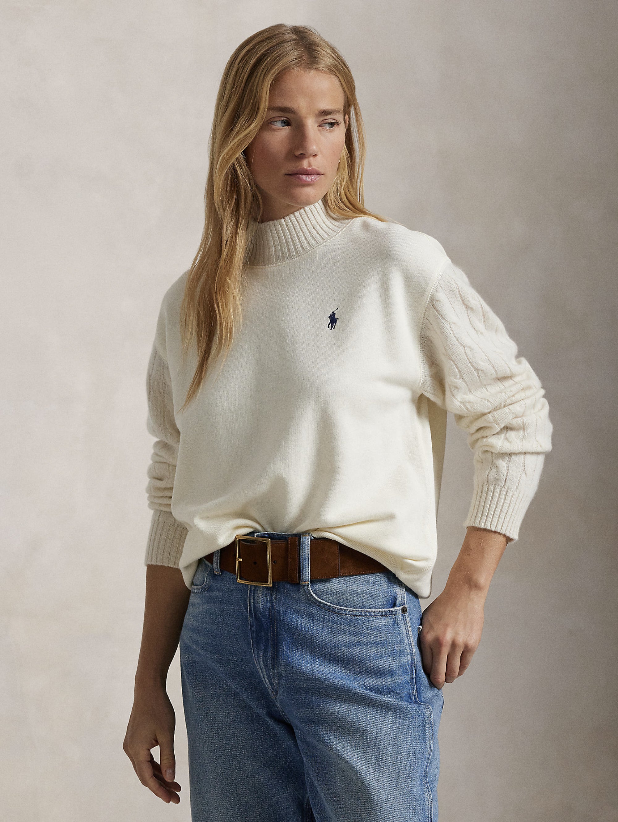 RALPH LAUREN Felpa con Collo Alto Crema