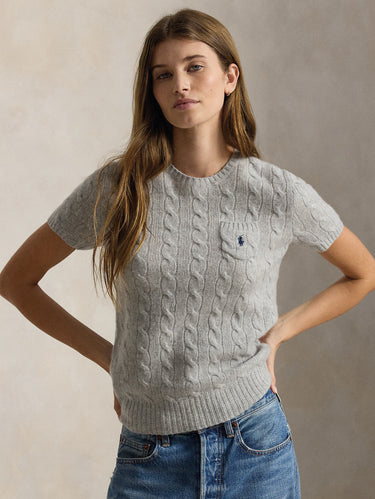 Kurzarmshirt mit Zopfmuster, grau