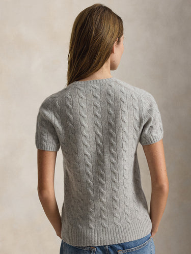 Kurzarmshirt mit Zopfmuster, grau