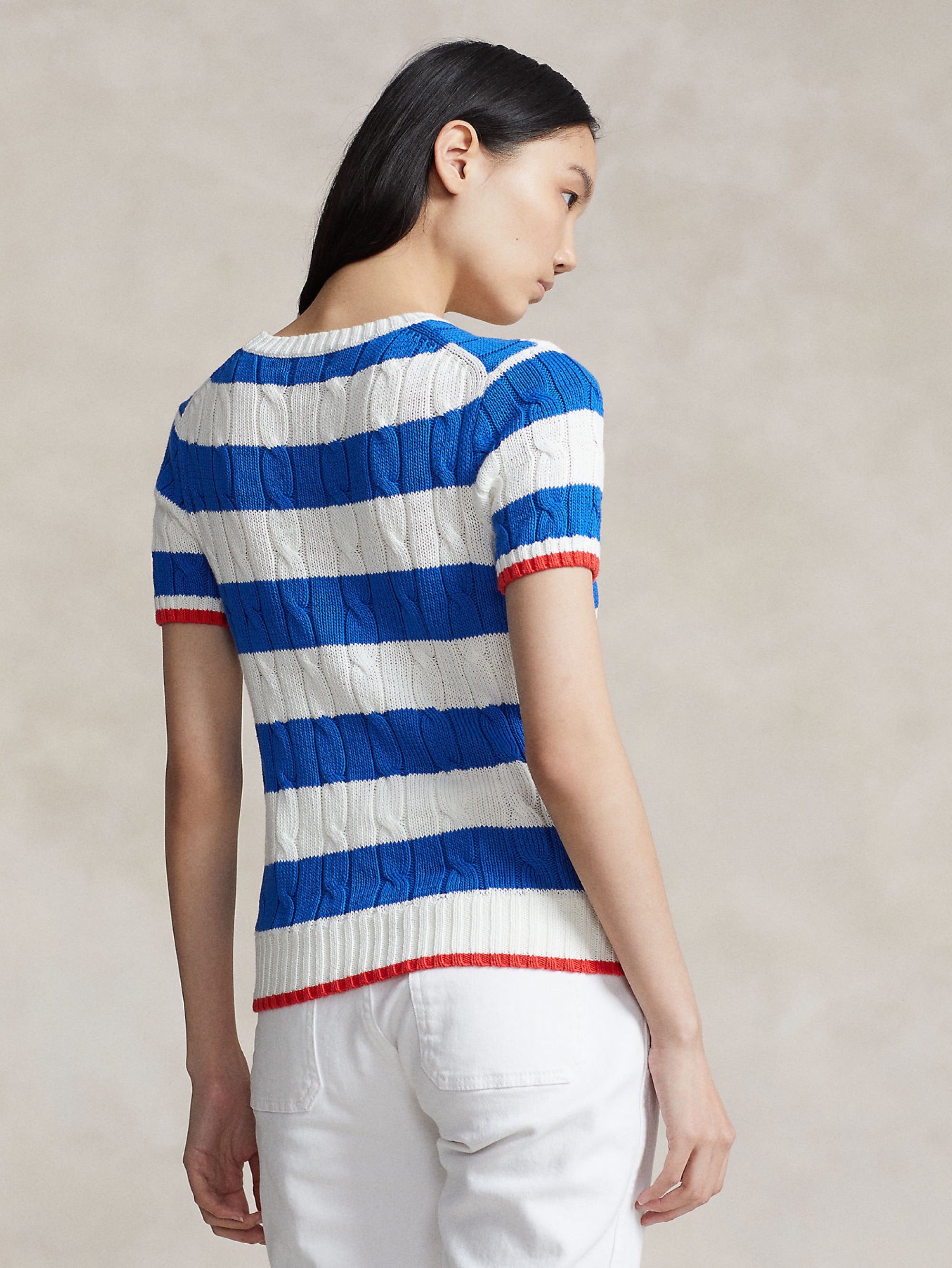 White/Blue Striped Short Sleeve Shirt with Braids