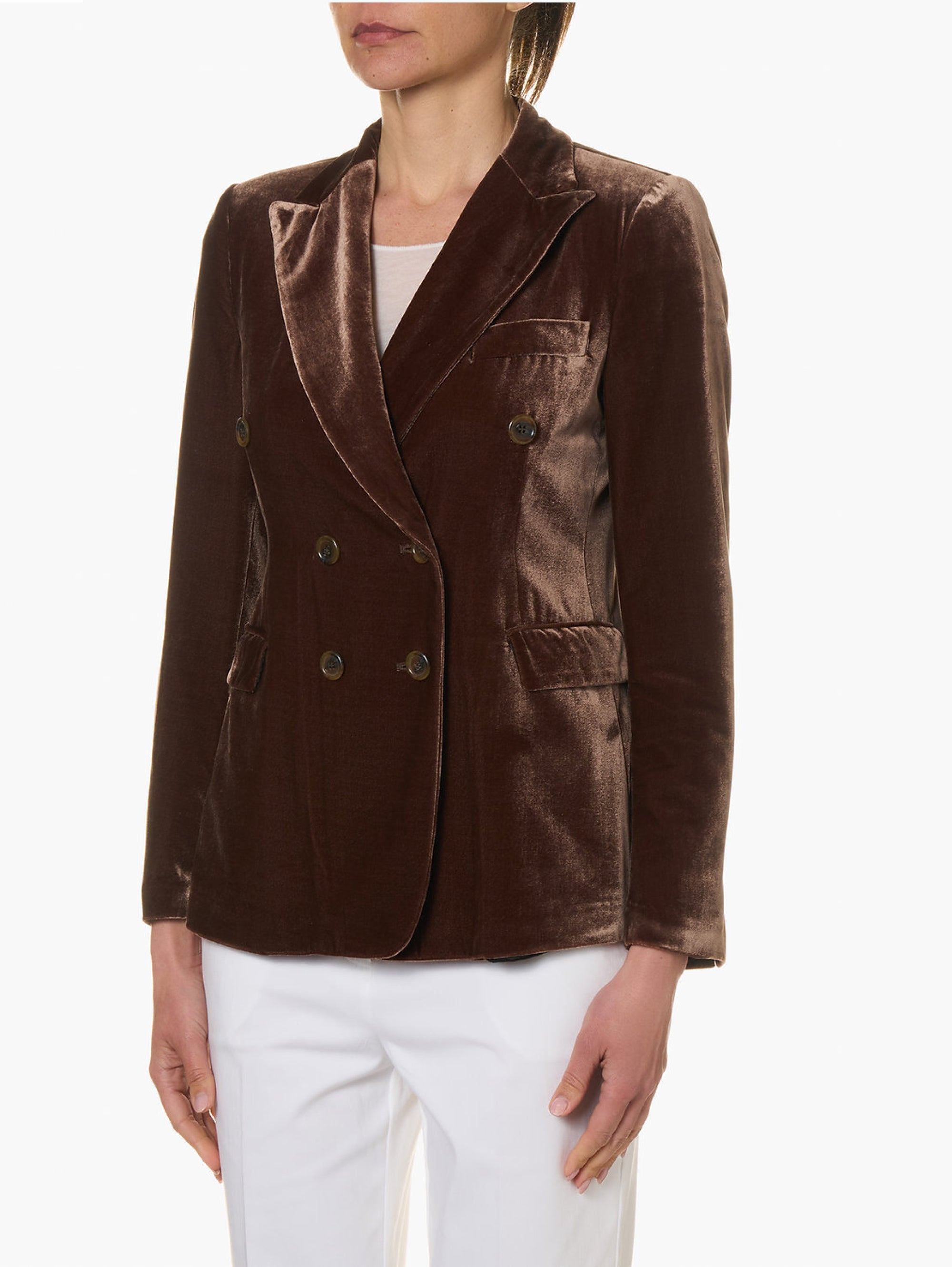 Brown Double Breasted Silk Velvet Jacket