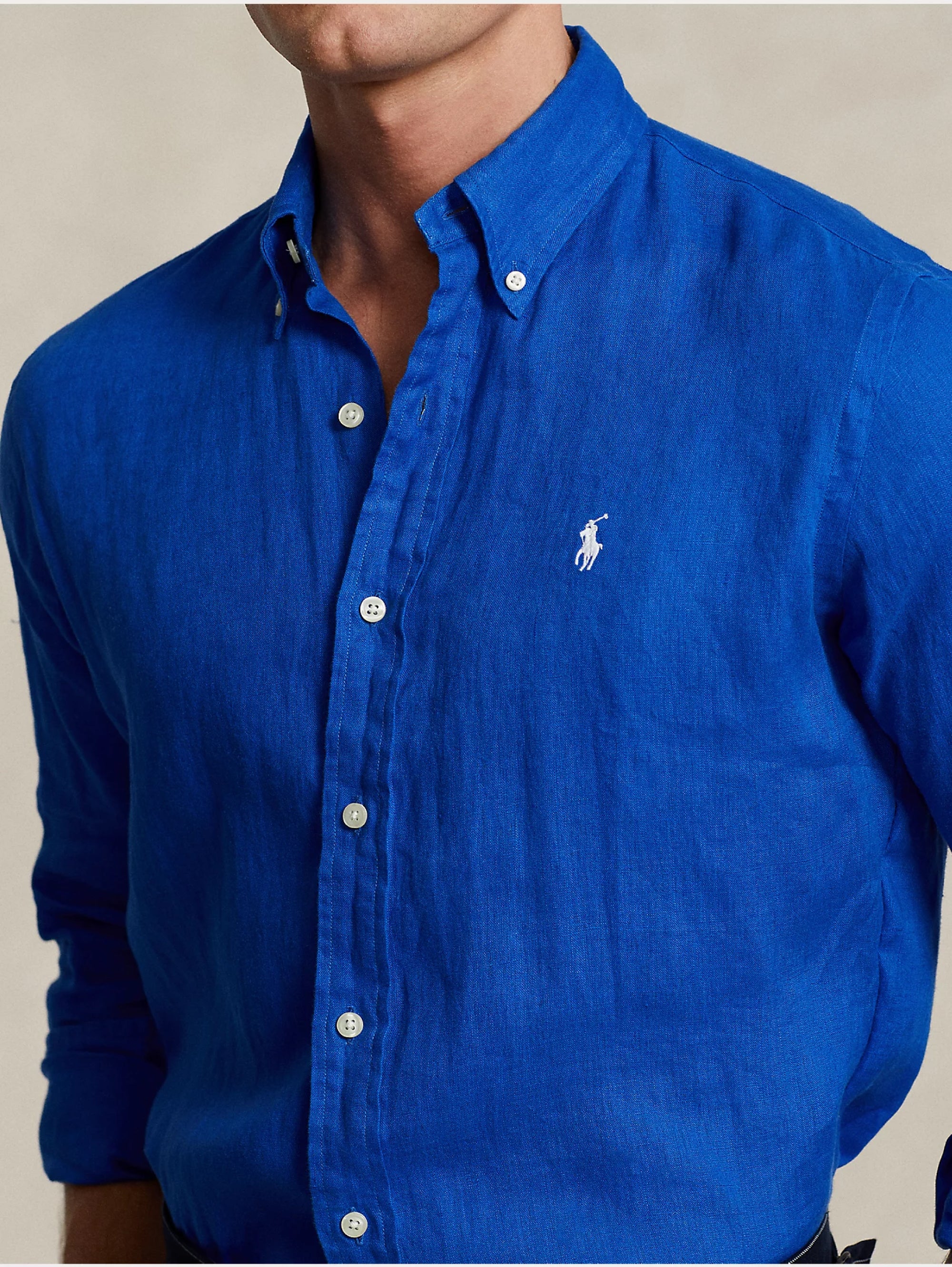 Blue Slim Fit Linen Shirt