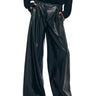 NORMA KAMALI-Pantaloni in Ecopelle a Vita Alta Nero-TRYME Shop
